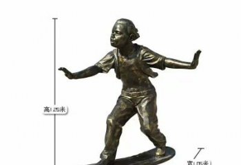 男孩运动员铜雕厂家 现代民俗小孩 少儿铜雕制作
