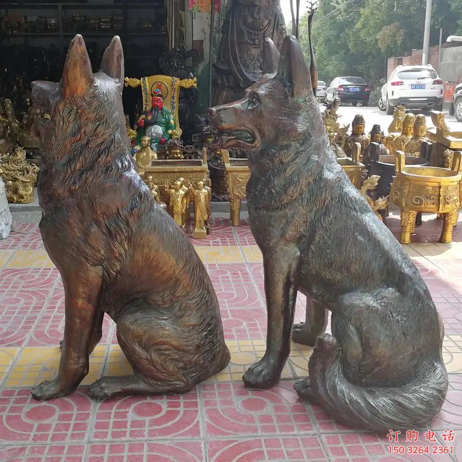 园林小狗铜雕厂家 青铜动物铜雕