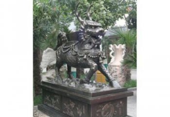 青海城市麒麟雕塑，网格体育雕塑，古铜效果