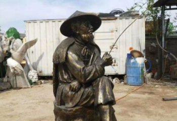 彩绘渔民雕塑厂家 街头民俗雕塑 街头捕鱼雕塑