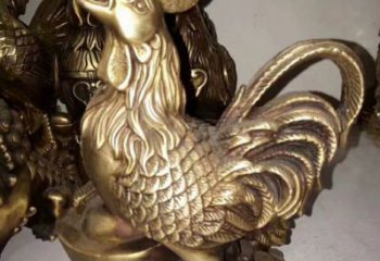 铜公鸡雕塑厂家，铸铜家禽动物，公园仿真铜雕 (7)